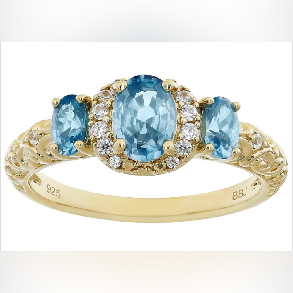 Blue & White Zircon, 18K YG over Sterling Silver Ring 1.80ctw